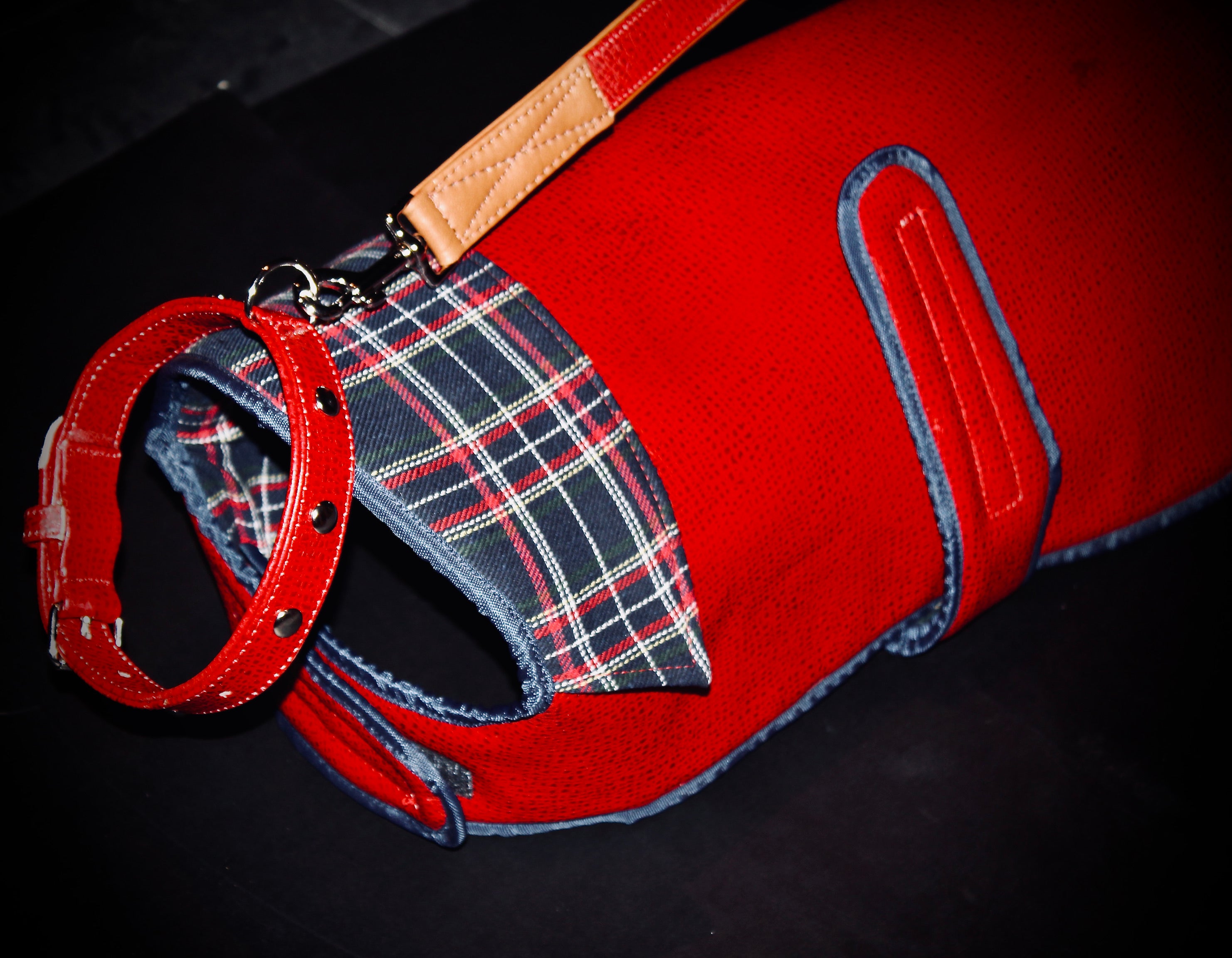 Pebbled/Distressed Red Leather over Red Leather Collar