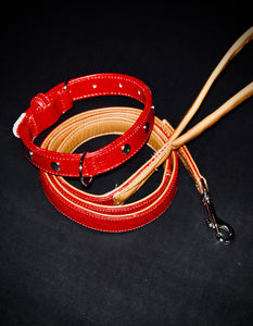 Pebbled/Distressed Red Leather over Red Leather Collar